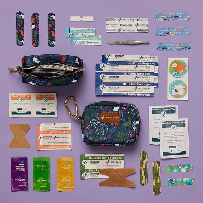 KeepGoing Small Travel First Aid Kit Kids – 60 Pc. Mini First Aid Kit for Purse, Diaper Bag, & Backpack with Latex-Free Bandages – 4 Oz., & 4.5 x 3.5 x 2 in, TSA-Approved-CubbioJoy