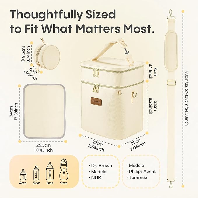 Breastmilk Cooler Bag with Ice Pack & Pacifier Case, Large Double Layer Insulated Baby Bottle Cooler Fits 6 Bottles, Breast Pump Storage Bag for Working Nursing Moms, with Gift Box-CubbioJoy