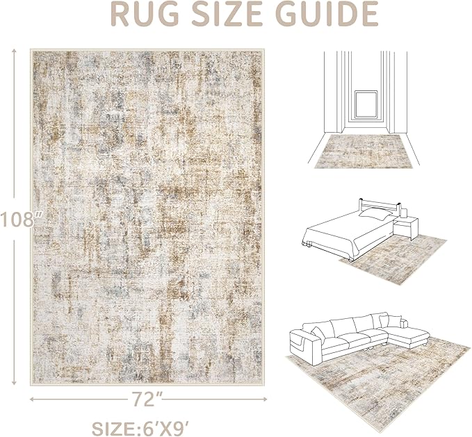 Area Rugs 6x9 Living Room: Washable Rug Modern Abstract Large Rugs Soft Non Slip Neutral Rug Stain Resistant Indoor Carpet for Bedroom Kitchen Dining Room Nursery Home Office Rugs(Blue Brown,6'x9')-CubbioJoy
