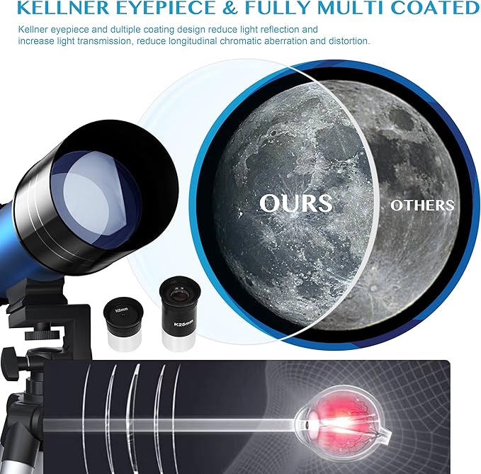 AOMEKIE 40070 Telescopes for Astronomy Beginners and Adults 70mm Astronomical Telescopes with Adjustable Tripod K6/25 Eyepieces Phone Adapter-CubbioJoy