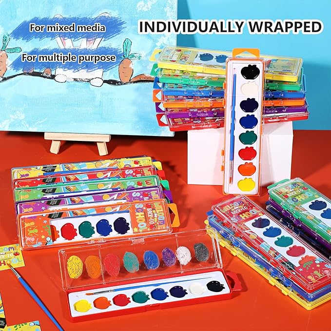 24 Pcs Apple Style Watercolor Painting Set for Kids 8 Washable Colors with Brush Watercolor Painting Set Gift Party Supplies Back to School Party Gift Exchange-CubbioJoy