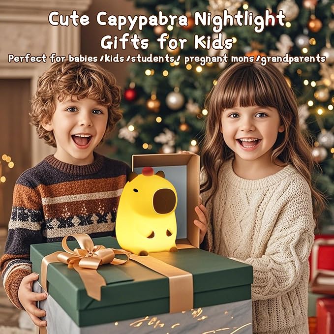 Capybara Night Light,Cute Tangerine LED Squishy Novelty Animal Night Lamp,Dimmable Soft Silicone Nursery Nightlight for Kids, Rechargeable Bedroom Touch Lamp, Dorm Decor, Baby Boys Girls Gift-CubbioJoy
