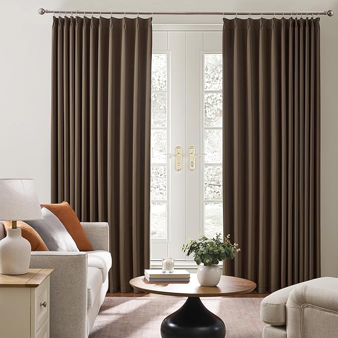 KEQIAOSUOCAI Blackout Curtains 84 Inches Long, Pinch Pleated Window Room Darkening Curtain Panels Drapery for Home, Hotel, Office, 40" W x 84" L, Set of 2, Chocolate Brown-CubbioJoy