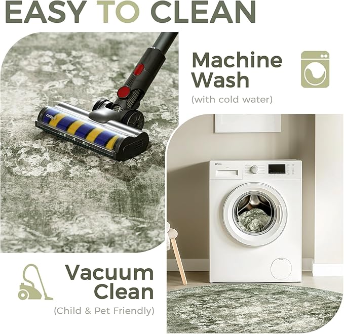 jinchan Round Rug 4ft Area Rug - Green Vintage Floor Mat Kitchen Indoor - Washable Circle 4' Thin Floral Print Carpet Retro Farmhouse Non Slip Dining Room Living Room Bedroom Office-CubbioJoy