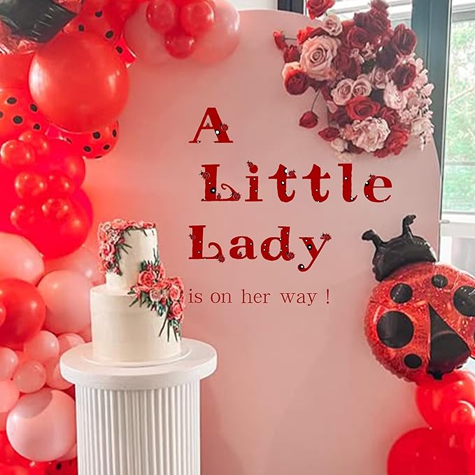A Little Lady Is On Her Way Decal - Ladybug Party Decorations Supplies Wall Stickers, Girls Birthday/Baby Shower Party Decor Wall Decals, Balloon Arch Backdrop Decoration Ladybug Sign Stickers-CubbioJoy