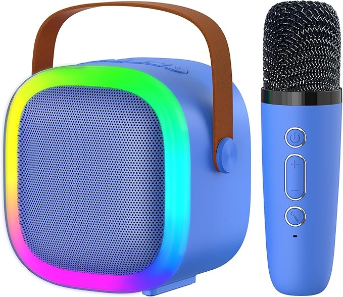 Karaoke Machine for Kids Adults, Portable Bluetooth Speaker with Wireless Microphones and LED Lights, Kids Toys Birthday for Girls and Boys Ages 4,5,6,7,8,9,10,11,12+ Years, Home Party-CubbioJoy