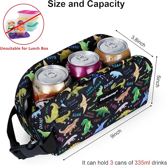 Cerbonny Freezable Cooler Bag for Work/School Travel - Mini Insulated Bag Fit For Yogurt, Suit for 3+(Black Dinosaur)-CubbioJoy