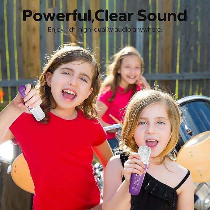 Contixo KS1A Kids Mini Karaoke Machine with LED Lights, 7–10H Playback, Dual Wireless Mics, Magic Voice Effects, Bluetooth Speaker for Children, Portable Singing Toy Gift for Boys & Girls, Purple-CubbioJoy