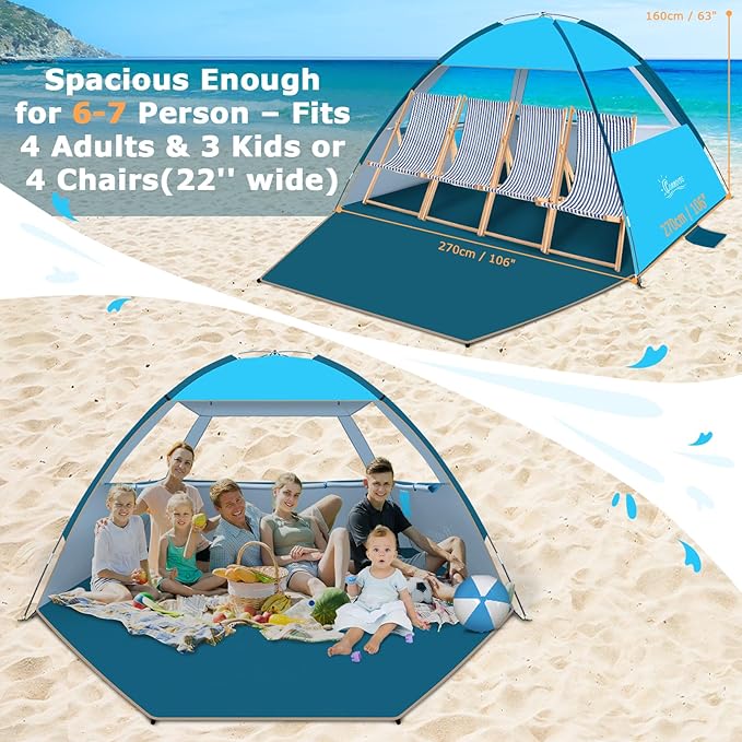 COMMOUDS Beach Tent Sun Shade for 3/4-5/6-7/8-10 Person, UPF 50+ Beach Sun Shelter Canopy Tent, Lightweight, Easy Set Up and Carry-CubbioJoy