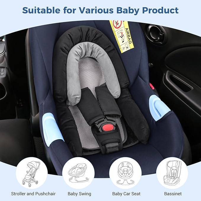 COOLBEBE Upgraded 3-in-1 Babybody Support & Strap Covers Set for Newborn Infant - Extra Soft Car Seat Insert Cushion Pad, Perfect for Carseats, Strollers, Swing, Black-CubbioJoy
