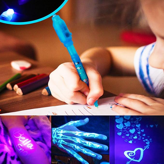 Invisible Ink Pen 24Pcs Spy Pen with UV Light Magic Marker Kid Pens for Secret Message and Birthday Party,Writing Secret Message for Easter Day Halloween Christmas Party Bag Gift-CubbioJoy