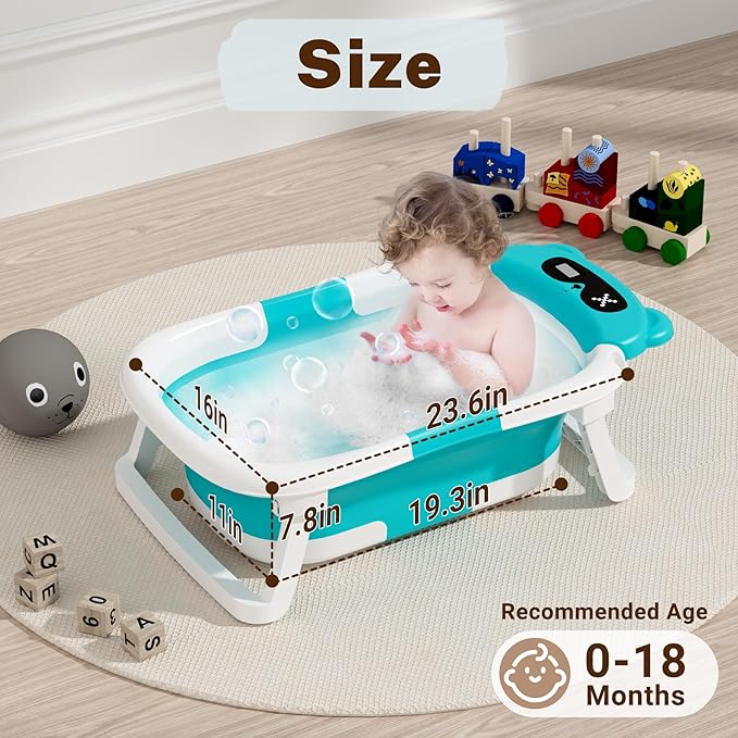 AVIDOR Baby Bathtub,Collapsible Bathtub for Newborn to Toddler,Durable Essential Infant Bath Tub,Portable Travel Baby Bathtub with Soft Cushion,No-Slip Hanging and Detachable Bathtub(Blue)-CubbioJoy