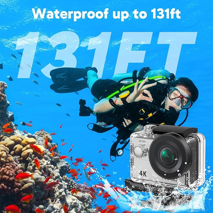AKASO EK7000 4K30FPS 20MP WiFi Action Camera with EIS Ultra HD 131FT Waterproof Underwater Camera Remote Control 4X Zoom Support External Microphone-CubbioJoy