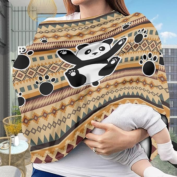 Binienty Breathable Car Seat Covers for Babies Newborns,Aztec Nation Panda Pattern Nursing Cover Breastfeeding Scarf Breathable Stroller Cover for Sun-CubbioJoy