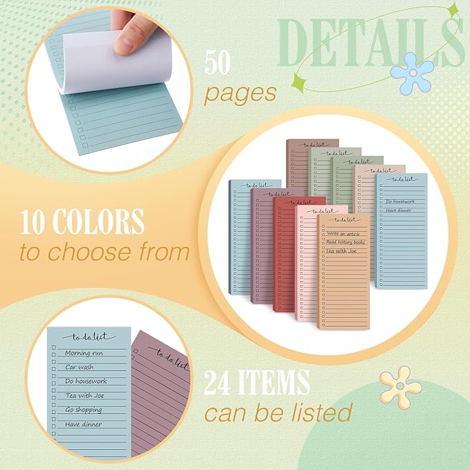 Censen 10 Pack 500 Sheets To Do List Notes Daily Checklist Notepads with 50 Sheets Each Undated Color Memo Pad Block Shopping List Pad Weekly Plan Notepad Organizer Planners(Morandi Color,Frame)-CubbioJoy