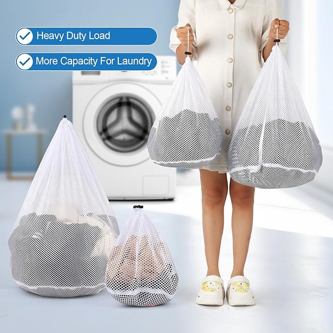 4Pcs Mesh Laundry Bags Washing Machine Mesh Wash Bags for Clothes,Underwear,Lingerie, Bed Linen with Drawstring Closure Sturdy(4 Size)-CubbioJoy