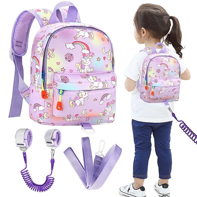 Accmor Toddler Harness Backpack Leash, Mini Unicorn Backpacks with Anti Lost Wrist Link, Cute Child Backpack Walking Leashes Keep Kids Close Rope Tether Rein for Baby Girls to Outdoor Travel-CubbioJoy