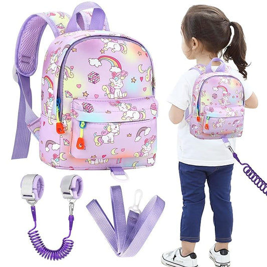 Accmor Toddler Harness Backpack Leash, Mini Unicorn Backpacks with Anti Lost Wrist Link, Cute Child Backpack Walking Leashes Keep Kids Close Rope Tether Rein for Baby Girls to Outdoor Travel-CubbioJoy