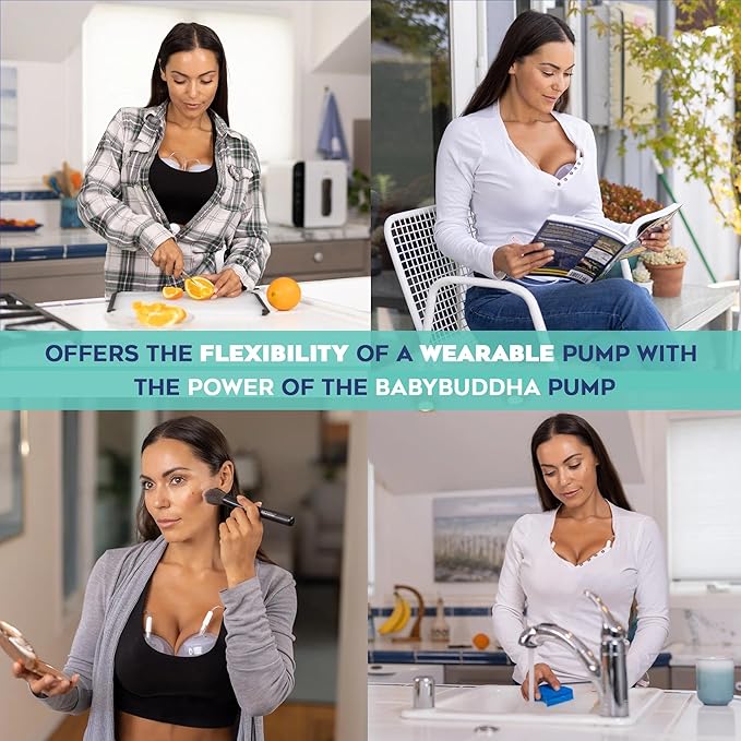 BabyBuddha Hands Free Milk Collection Cups for Breast Pump, 8 Fl Oz Each, Wearable Breastmilk Containers, Compatible with BabyBuddha Pump, Spill Resistant Design, Small Flange 22 to 24mm, 2 Pack-CubbioJoy