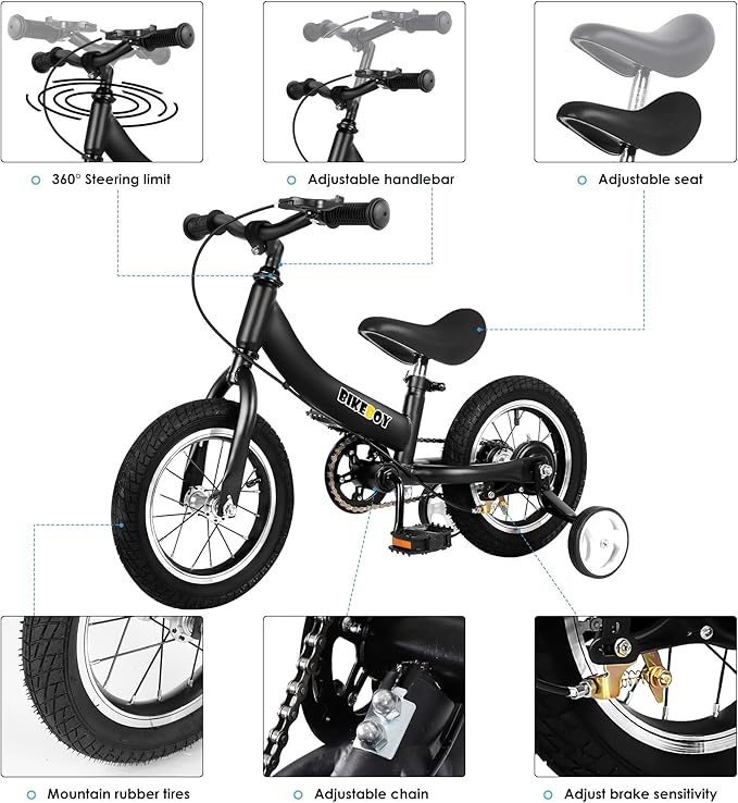Balance Bike 2 in 1,The Dual Use of a Kids Balance Bike and Toddler Bike, for 2 3 4 5 6 7 Years Old -12 14 16 Inches with Training Theory, Brake, Pedal-CubbioJoy