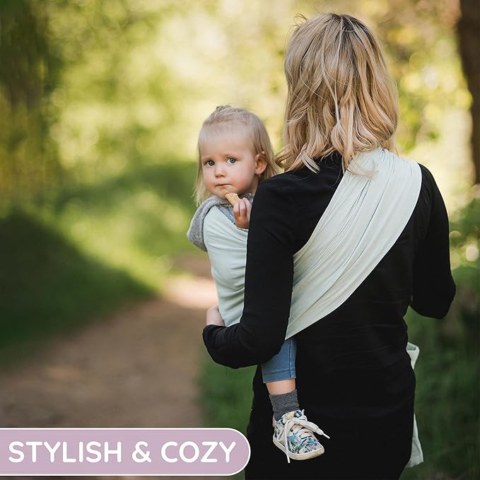 Baby Sling Carrier – Breathable 100% Cotton Wrap for Infant Support, Ring Sling Baby Carrier – Adjustable Muslin Fabric, Light Green Baby Carrier Newborn to Toddler – Soft Chest Hold for Travel-CubbioJoy