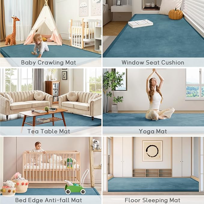Baby Play Mat 1.2" Thick Memory Foam Nursery Rug Area Rug, 13’1” X 6’7” Yoga Mat Playmat Crawling Mat for Baby,Toddlers, Infants, Kids,Floor Mat Tatami Mat for Living Room with Non-Slip(Green)-CubbioJoy