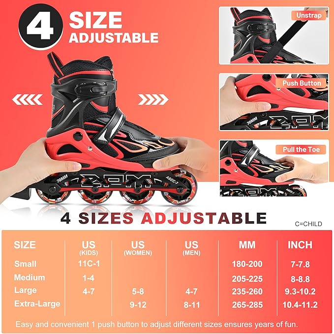 2PM SPORTS Vinal Girls Adjustable Flashing Inline Skates, All Wheels Light Up, Fun Illuminating Skates for Kids Men Adult Women and Boys-CubbioJoy
