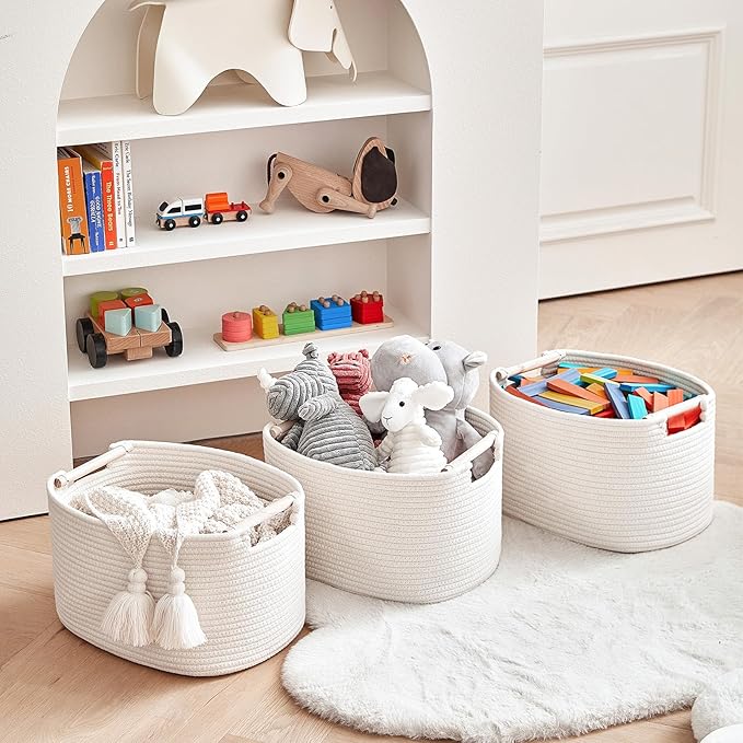 3 Pack Storage Basket for Cabinet and Toy Organization - 13"x9.8"x8.7" Baskets for Storage - Baby Toy Bin - Toy Storage Organizer - Ideal for Empty Gift Baskets to Fill-White-CubbioJoy