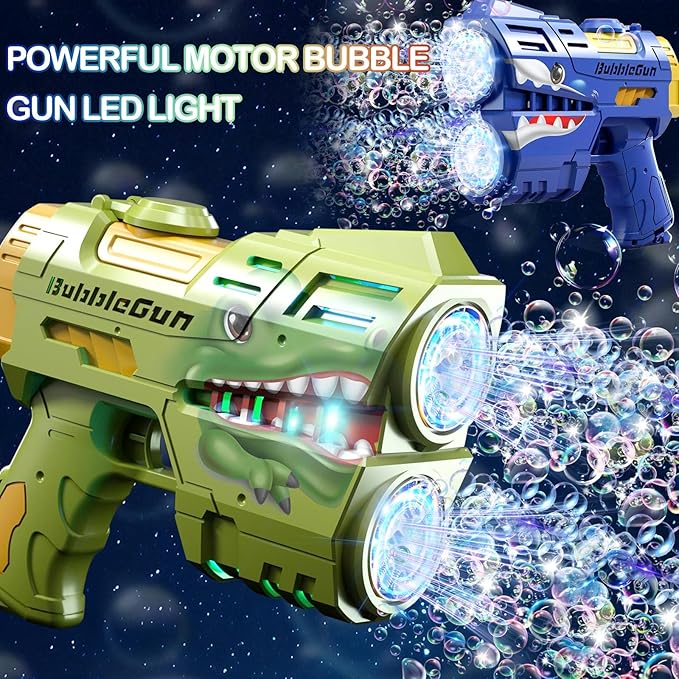 2 Pack Bubble Guns with 4 Bottles Refill Solution, LED Light Up Rechargeable Bubbles Machine Blower for Kids Toddlers 4-8, Outdoor Toys Gifts, Wedding Easter Party-CubbioJoy