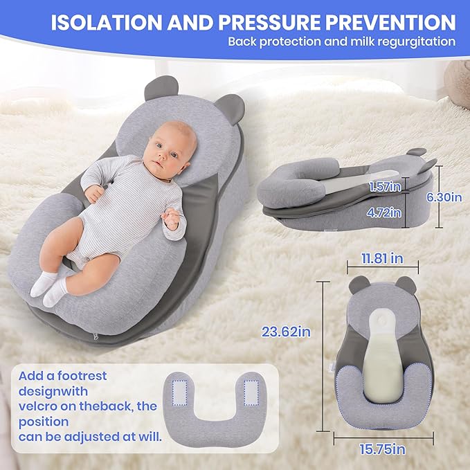 Baby Feeding Pillow, Anti Overflow Feeding Pillow for Reducing Spit-Up, Safety Nursing Pillow, Baby Lounger Reflux Wedge Breastfeeding, Removable top and Bottom-CubbioJoy