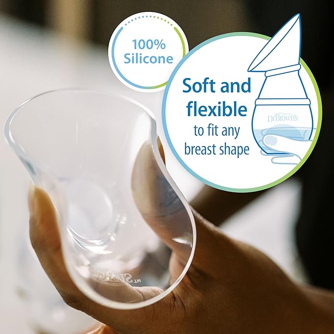 Dr. Brown's 100% Silicone One-Piece Breast Pump,Hands-Free Breast Milk Collector with Anti-Colic Options+ Baby Bottle (4 oz/120 mL),Level 1 Nipple,Travel Lid and Travel Bag-CubbioJoy