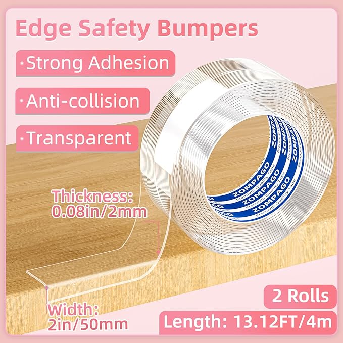Clear Soft Corner Protectors for Furniture Strip,2in x13FT,2 Rolls,Sharp Edge & Table Bumper,Window Edge,Wall Protector, Soft Corner Guards Safe for Proof,Table Corner Protectors in Family-CubbioJoy