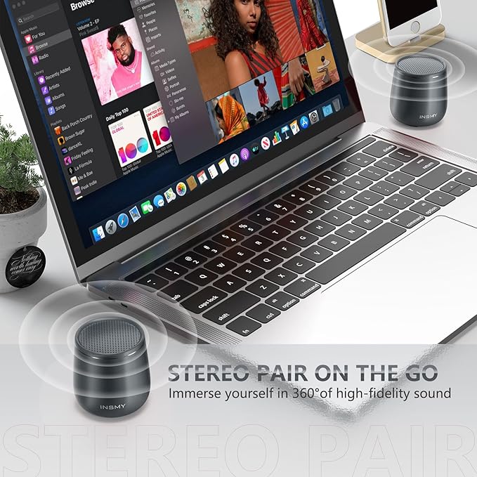 INSMY Small Bluetooth Speaker, Waterproof Mini Portable Wireless Speaker, Punchy Bass Rich Audio Stereo Pairing, Handheld Pocket Size Built in Mic for Hiking Biking Gift Laptop Tablet (Gray)-CubbioJoy