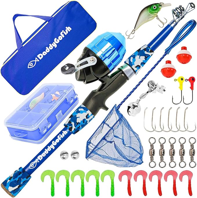 DaddyGoFish Kids Fishing Pole - Rod Reel Combo Tackle Box Starter Set - First Year Small Gear Kit for Boys Girls Toddler Youth Age Beginner Little Children-CubbioJoy
