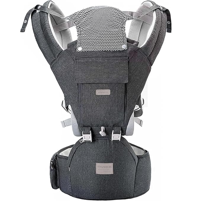 Baby Carrier, 3-in-1 Baby Carrier Newborn to Toddler with Hip Seat (Ergonomic M Position) for 0-36 Month/7-45lbs, Adjustable Size for Enhanced Lumbar Support, Perfect for On-The-go, Grey-CubbioJoy