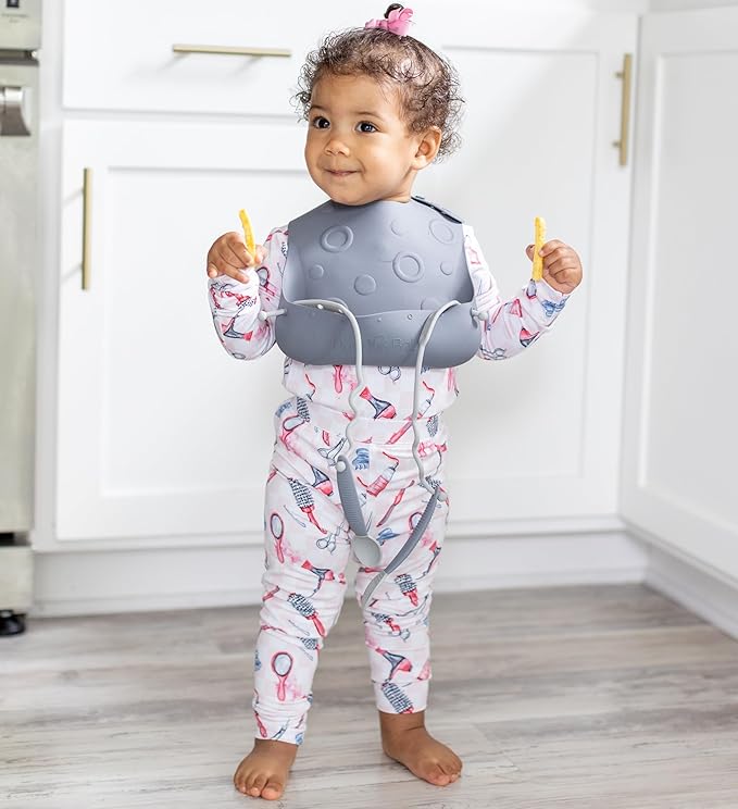 BUSY BABY Bungee Bib & Utensil Set – Adjustable Silicone Bib with Pocket & Tethered Utensils for Babies & Toddlers-CubbioJoy