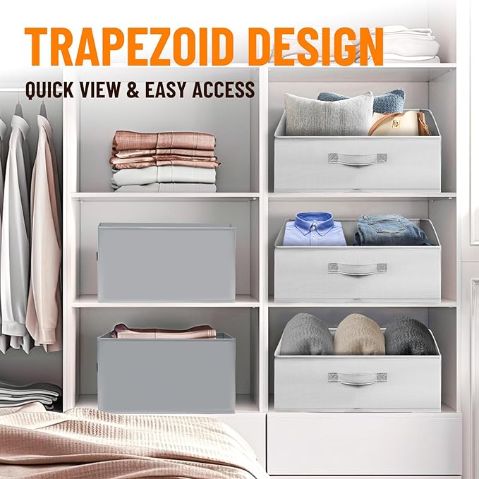 Criusia 4 Pack Large Closet Shelf Organizer Bins with Handles - Fabric Trapezoid Storage Baskets for Clothes, Towel, Blanket, Purse, Hats-CubbioJoy