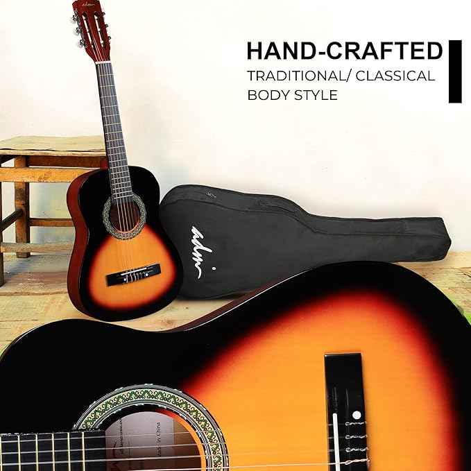 ADM Beginner Acoustic Classical Guitar Nylon Strings Wooden Guitar Bundle Kit for Kid Boy Girl Student Youth Guitarra Online Lessons with Gig Bag, Strap, Tuner, Strings, Picks (34 Inch, Sunburst)-CubbioJoy
