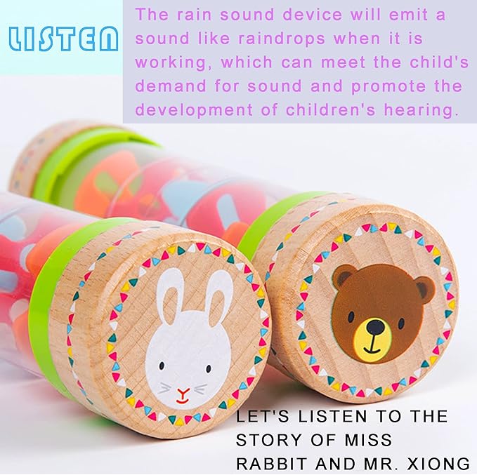 BIUWING Rainmaker Rain Sticks, Mini Wooden Musical Shake, Beaded Raindrops - Turn Over and Watch The Colorful Beads Flow Down The Tube as It Creates The Soothing Sound of Rain-CubbioJoy