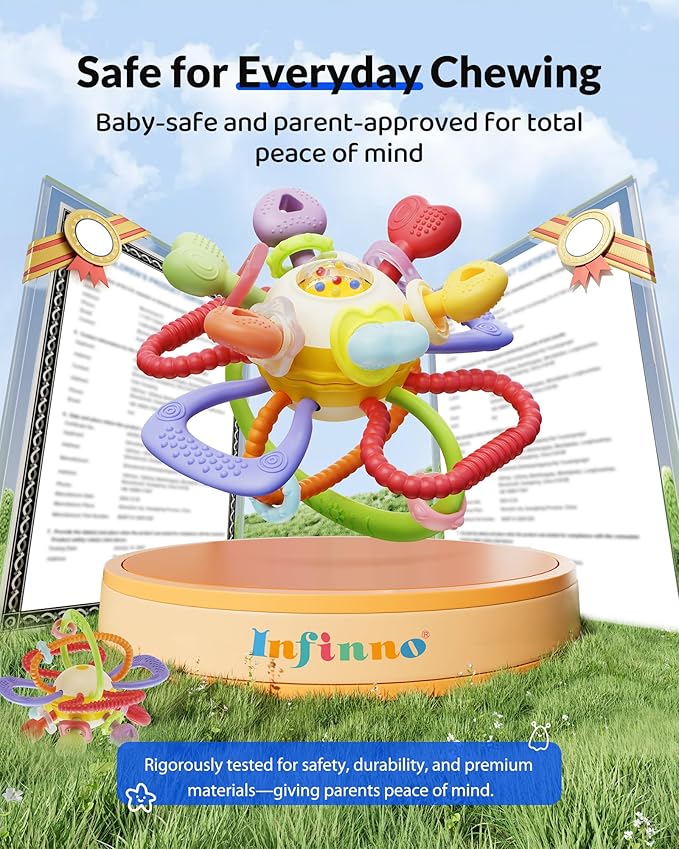 Baby Montessori Sensory Teething Toy – Safe, Multi-Functional BPA-Free Silicone Teether Toy for Babies 0-12 Months – Vibrant Rattle for Teething Relief & Fun Play – Perfect Baby Toys for Boys & Girls-CubbioJoy