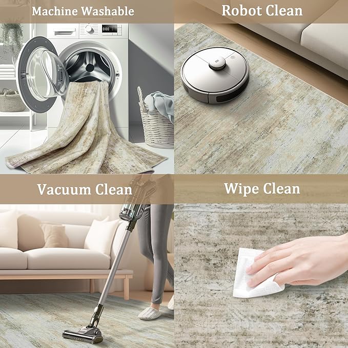 5x7 Area Rug Living Room Rugs - Washable Rug Large Modern Abstract Soft Thin Carpets Indoor Floor No Slip Vintage Carpet for Bedroom Under Dining Table Nursery Home Office Decor Brown-CubbioJoy