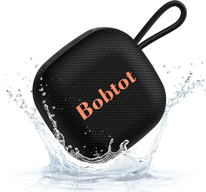 Bobtot Portable Bluetooth Speakers Wireless, IPX7 Waterproof Mini Speaker with 16 Hours Playtime, Loud Stereo Sound, TWS, Built-in Microphone, Small Size for Travel Sport, Black-CubbioJoy