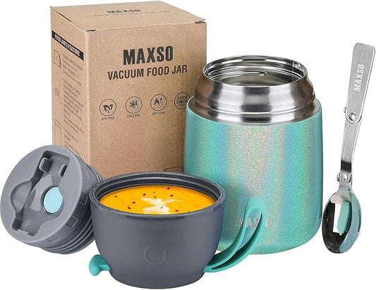 Insulated Food Jar for Hot & Cold Food for Kids Adult,17 oz Soup Thermo Hot Food Containers for Lunch, Triple Layer Insulation Stainless Steel Food Jar with Spoon (GPeacock)-CubbioJoy