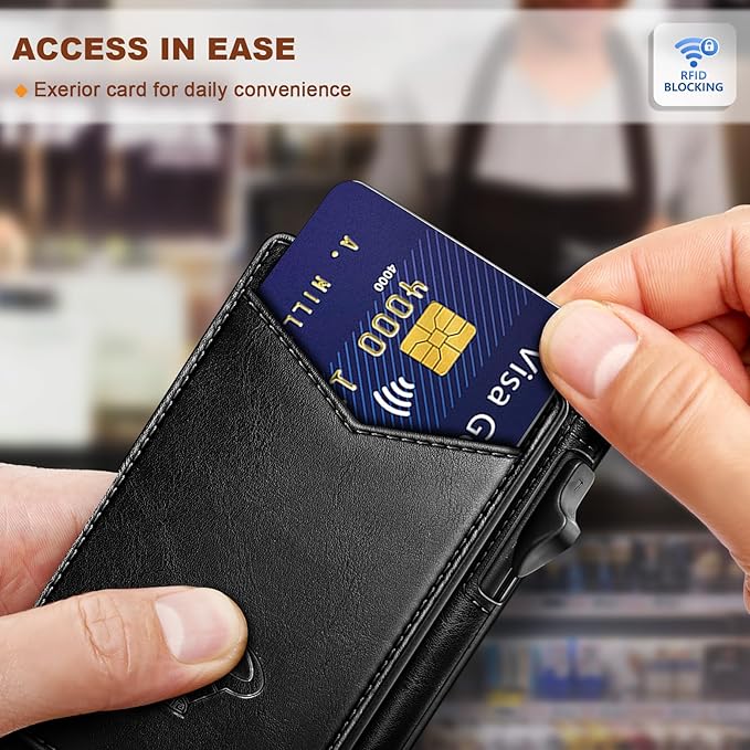 BULLIANT Men Wallet,Money Clip Wallet Slim For Gift Men 9Cards-Metal Credit Card Case in Magnetic Leather Flip-CubbioJoy