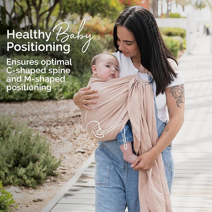 Boba Ring Sling Baby Carrier Newborn to Toddler - Lightweight & Breathable Baby Sling, Hip-Healthy Carrier Sling, Baby Wrap Carrier for Front & Hip Carry, 8-35 lbs (Linen Peony)-CubbioJoy