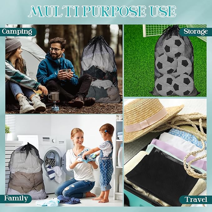 Aliceset 4 Pcs 24 x 36 Inches Mesh Laundry Bags with Drawstring Black Heavy Duty Mesh Laundry Bag with Handles Machine Washable Sheet for College Dormitory Family and Apartment Dwellers-CubbioJoy