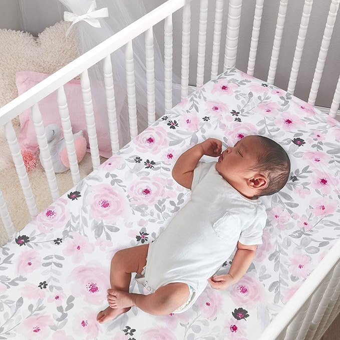 Bedtime Originals Blossom Pink Watercolor Floral 3-Piece Baby Crib Bedding Set-CubbioJoy
