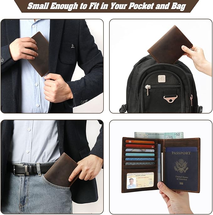 Jack&Chris Leather Passport Holder RFID Blocking Passport Travel Wallet Cover Case for Men Women Brown JC17-CubbioJoy