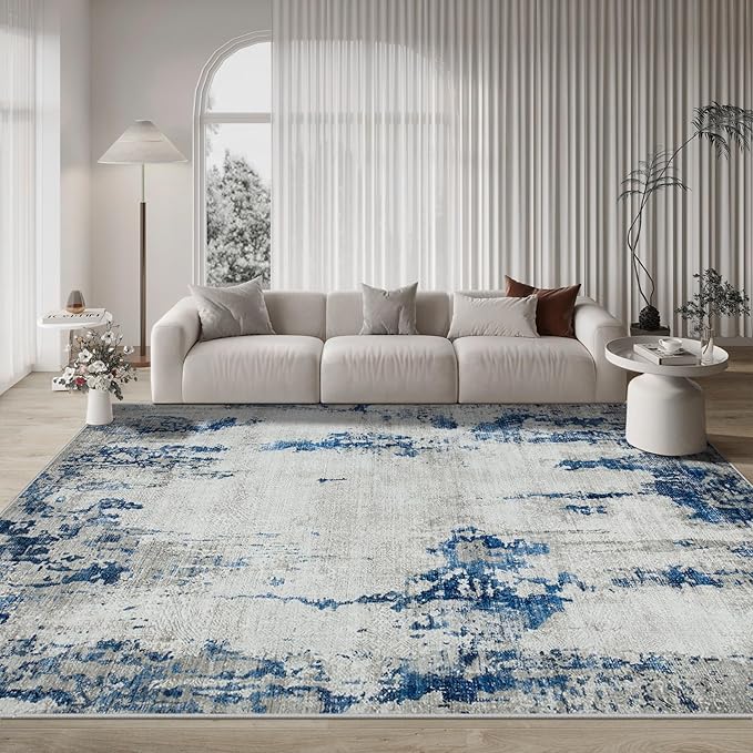 9x12 Area Rugs for Living Room Rug Washable: Modern Large Rug for Dining Room Bedroom Carpet Non Slip 9 by 12 Indoor Abstract Nursery Home Office Blue White-CubbioJoy