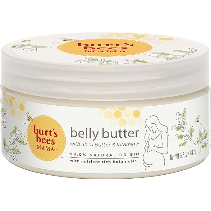 Burt's Bees Mama Belly Butter Stretch Mark Cream for Pregnancy Massages Body & Reduces Scar Appearance, Prenatal & Postnatal Tummy Skin Care, Shea Butter & Vitamin E Rich Formula, 6.5 Oz Tub-CubbioJoy